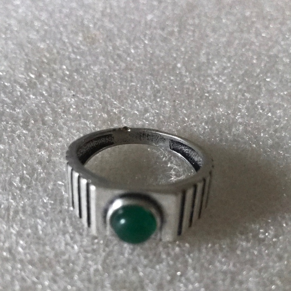 Green jade Stone Silver-925  Women's Ring